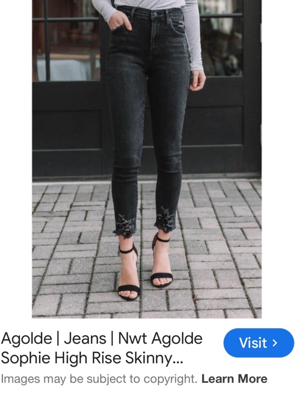 Agolde High-Rise Skinny Jeans in Black Wash with Embroidered Hem